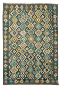 絨毯 キリム アフガン オールド スタイル 196X290 ダークイエロー/ブラック (ウール, アフガニスタン)