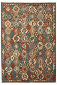  Kilim Afghan Old Style Tapis 200X297 De Laine Marron/Vert Carpetvista
