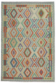 198X293 Kilim Afghan Old Style Rug Oriental Green/Dark Red (Wool, Afghanistan) Carpetvista
