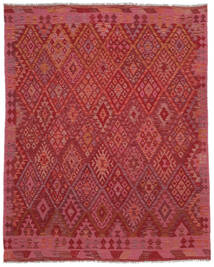  Orientalisk Kelim Afghan Old Style Matta 190X222 Mörkröd/Röd Ull, Afghanistan Carpetvista