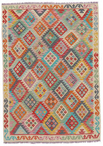  Kelim Afghan Old Style Matot 122X171 Villamatto Tummanpunainen/Vihreä Pieni Matto Carpetvista