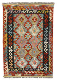 Kelim Afghan Old Stil Teppich 99X146 Grün/Dunkelrot Wolle, Afghanistan Carpetvista