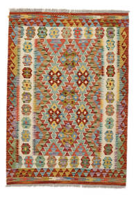 Kelim Afghan Old Stil Teppich 105X149 Grün/Dunkelrot Wolle, Afghanistan Carpetvista