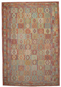  409X587 Kilim Afghan Old Style Rug Brown/Dark Red Afghanistan Carpetvista