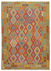  Kelim Afghan Old Style Matot 202X295 Ruskea/Tummanpunainen Carpetvista