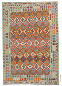  Kelim Afghan Old Style Vloerkleed 202X293 Wol Groen/Bruin Carpetvista