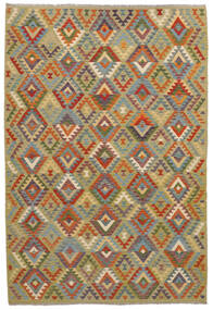  Kilim Afghan Old Style Rug 204X296 Wool Brown/Green Carpetvista