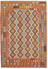  Kelim Afghan Old Style Matot 202X289 Ruskea/Tummanpunainen Carpetvista