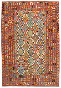  Kelim Afghan Old Style Matot 205X294 Tummanpunainen/Vihreä Carpetvista