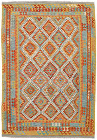 209X302 Kelim Afghan Old Style Tæppe Orientalsk Grøn/Orange (Uld, Afghanistan) Carpetvista