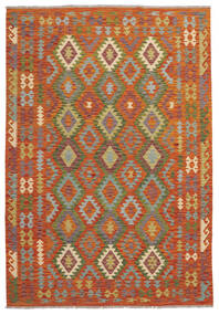  Kelim Afghan Old Style Matot 203X294 Ruskea/Tummanpunainen Carpetvista