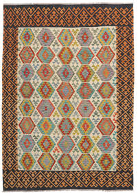 Kelim Afghan Old Style Matta 204X285 Brun/Svart Ull, Afghanistan Carpetvista