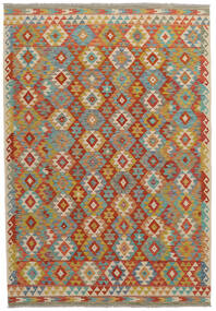 205X295 Tapis D'orient Kilim Afghan Old Style Marron/Vert (Laine, Afghanistan) Carpetvista