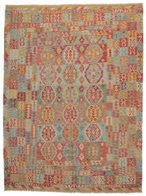  256X340 Kelim Afghan Old Stil Teppich Braun/Dunkelgelb Afghanistan Carpetvista