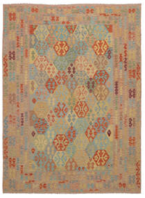 Kelim Afghan Old Style Matot Matto 256X345 Ruskea/Tummankeltainen Isot Villa, Afganistan Carpetvista