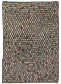 208X295 Kelim Afghan Old Style Vloerkleed Oosters Zwart/Donkergroen (Wol, Afghanistan) Carpetvista