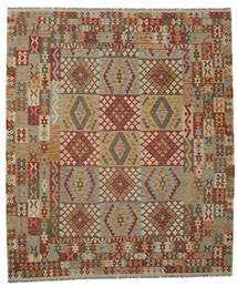  Kelim Afghan Old Style Matot 251X297 Villamatto Ruskea/Tummankeltainen Suuri Matto Carpetvista