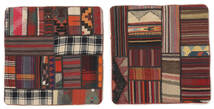 65X65 Tapis Patchwork Pillowcase - Iran D'orient Carré Noir/Rouge Foncé (Laine, Perse/Iran) Carpetvista