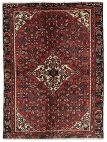  Persischer Hosseinabad Teppich 142X192 Schwarz/Dunkelrot (Wolle, Persien/Iran)