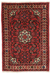  Perzisch Hosseinabad Vloerkleed 68X93 Zwart/Donkerrood (Wol, Perzië/Iran)