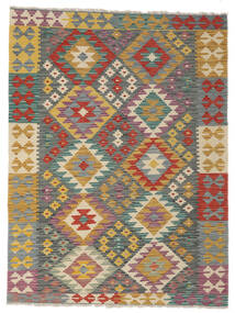  133X177 Kelim Afghan Old Style Matta Grön/Mörkröd Afghanistan Carpetvista