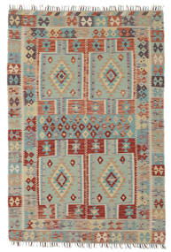 絨毯 キリム アフガン オールド スタイル 134X199 グリーン/ダークレッド (ウール, アフガニスタン)