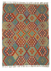 129X170 絨毯 キリム アフガン オールド スタイル オリエンタル ダークグリーン/茶色 (ウール, アフガニスタン) Carpetvista