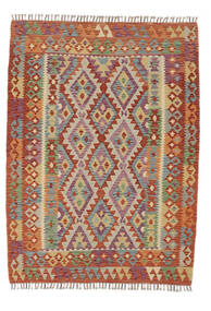 132X177 Kelim Afghan Old Style Matta Orientalisk Mörkröd/Brun (Ull, Afghanistan) Carpetvista