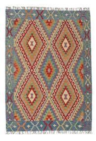  Orientalsk Kelim Afghan Old Style Teppe 128X177 Grønn/Mørk Rød Ull, Afghanistan Carpetvista