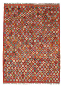 Kelim Afghan Old Style Matot Matto 138X188 Tummanpunainen/Vihreä Villa, Afganistan Carpetvista