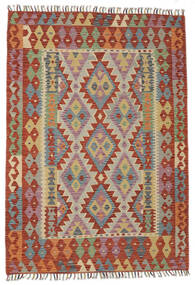  126X180 Kelim Afghan Old Style Matot Matto Tummanpunainen/Vihreä Afganistan Carpetvista