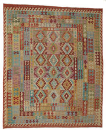  Kilim Afghan Old Style Rug 252X303 Wool Brown/Dark Red Large Carpetvista