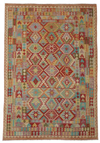  Kelim Afghan Old Style Matot 249X354 Ruskea/Tummanpunainen Carpetvista