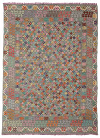 252X343 絨毯 オリエンタル キリム アフガン オールド スタイル 茶色/ブラック 大きな (ウール, アフガニスタン) Carpetvista