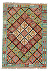 120X172 絨毯 キリム アフガン オールド スタイル オリエンタル グリーン/ダークレッド (ウール, アフガニスタン) Carpetvista