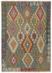 Kelim Afghan Old Stil Teppich 128X181 Schwarz/Dunkelrot Wolle, Afghanistan Carpetvista