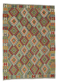 Kelim Afghan Old Style Matot Matto 150X206 Ruskea/Vihreä Villa, Afganistan Carpetvista