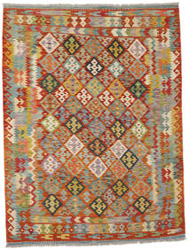 153X199 Tapete Kilim Afegão Old Style Oriental Castanho/Verde Escuro (Lã, Afeganistão) Carpetvista