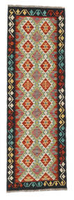  Orientalsk Kelim Afghan Old Style Teppe 63X197Løpere Svart/Mørk Rød Ull, Afghanistan Carpetvista