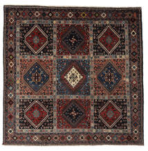 絨毯 オリエンタル ヤラメー 203X205 正方形 ブラック/ダークレッド (ウール, ペルシャ/イラン)
