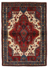 112X164 絨毯 オリエンタル ハマダン ブラック/ダークレッド (ウール, ペルシャ/イラン) Carpetvista