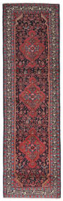 絨毯 ハマダン 90X313 廊下 カーペット ブラック/ダークレッド (ウール, ペルシャ/イラン)