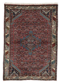 Persischer Hamadan Teppich 100X142 Schwarz/Dunkelrot (Wolle, Persien/Iran)