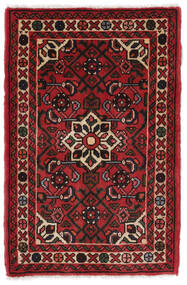  Perzisch Hosseinabad Vloerkleed 62X94 Zwart/Donkerrood (Wol, Perzië/Iran)