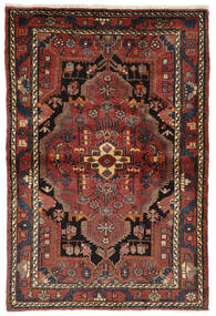 112X167 絨毯 オリエンタル ハマダン ブラック/ダークレッド (ウール, ペルシャ/イラン) Carpetvista