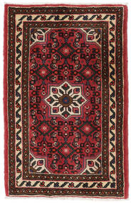  Perzisch Hosseinabad Vloerkleed 59X92 Zwart/Donkerrood (Wol, Perzië/Iran)