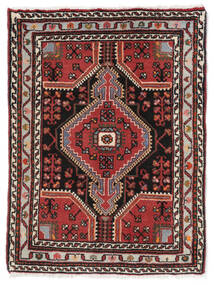  Persischer Hamadan Teppich 58X76 Schwarz/Dunkelrot (Wolle, Persien/Iran)