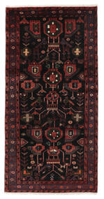 106X209 Hamadan Teppich Orientalischer Schwarz/Dunkelrot (Wolle, Persien/Iran) Carpetvista