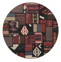 Tekkeh Kilim Rug Ø 150 Round Black/Dark Red Wool, Persia/Iran Carpetvista