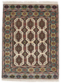 104X138 絨毯 トルクメン オリエンタル ブラック/ベージュ (ウール, ペルシャ/イラン) Carpetvista